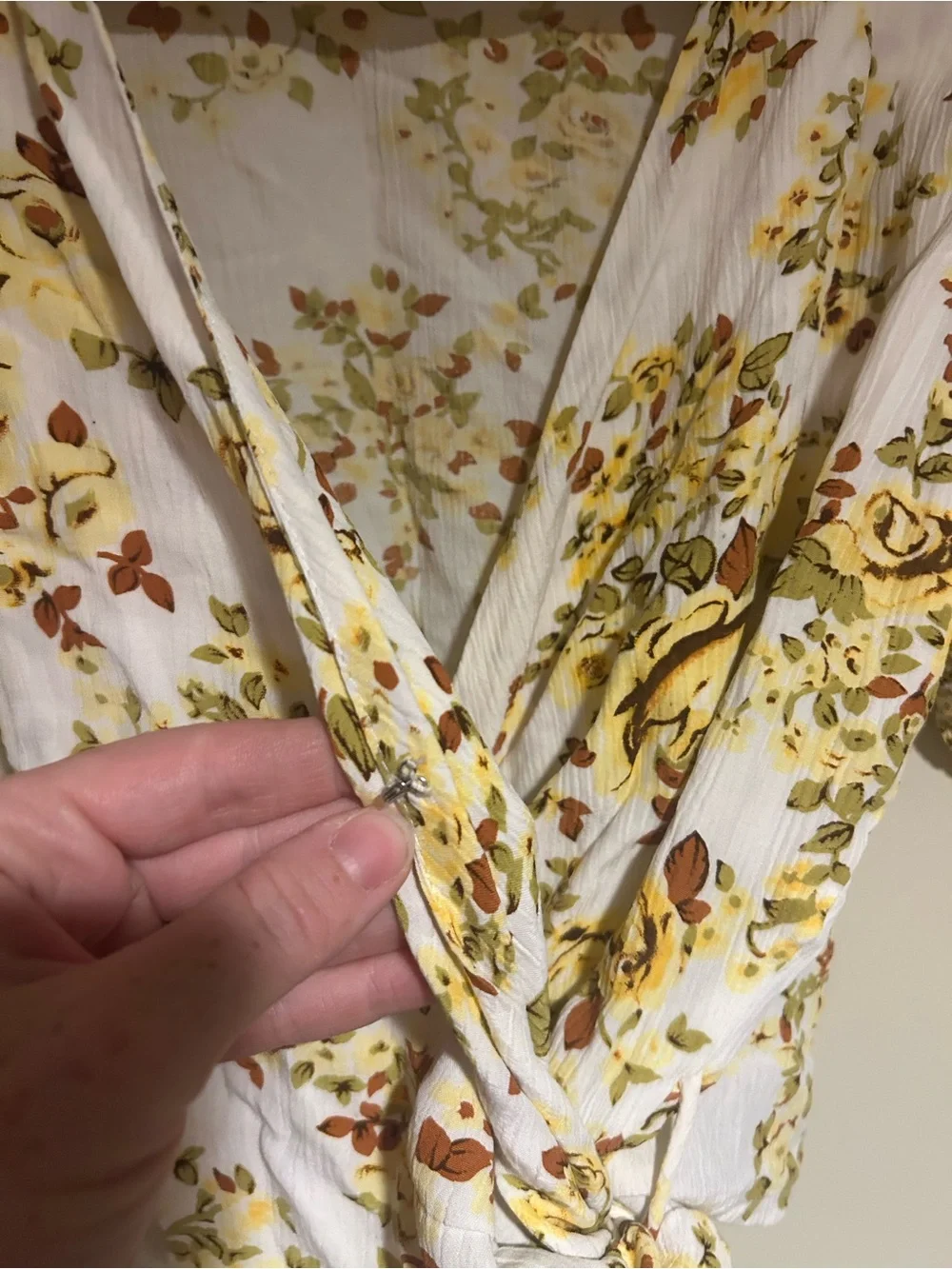 Faithfull the Brand White and Yellow Floral Wrap Top Sz 6